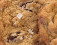 Up close chocolate chip cookie with Maldon salt
