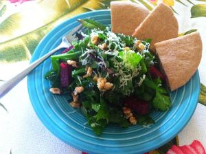 Wilted Dandelion & Arugula with Walnuts & Beets