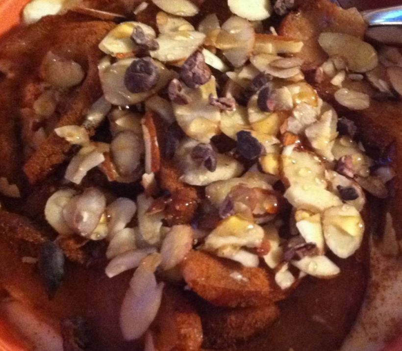 yogurt with roasted pears close up