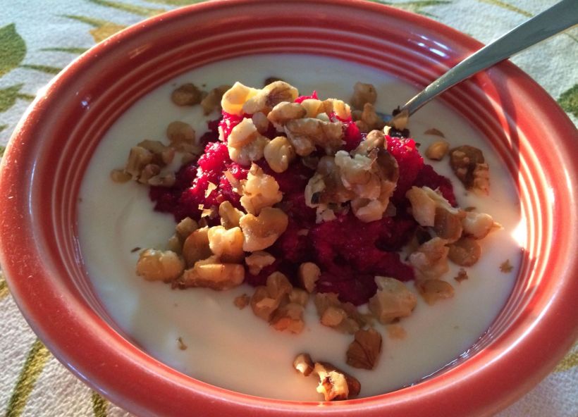 Plain Yogurt with Cranberry Orange Relish & Broken Walnuts