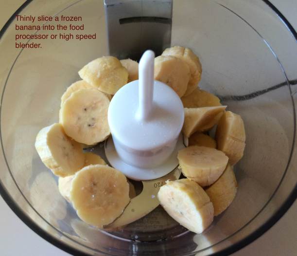 sliced bananas in food processor