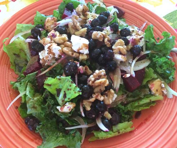 plate salad with beets, goat cheese
