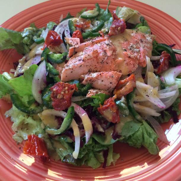 Plate salad with salmon